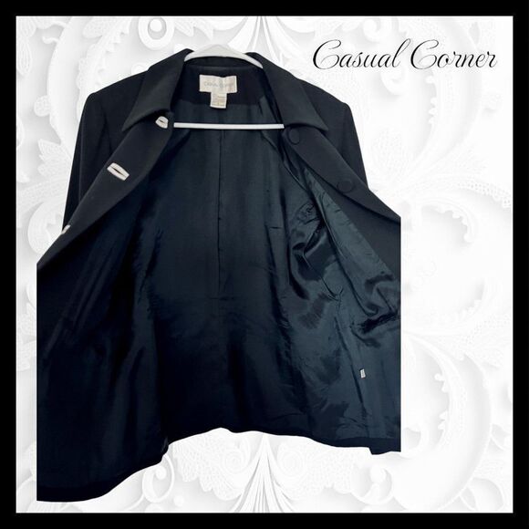 Casual Corner Women's Sz. 8 Three Button Bal Collar Black Blazer Jacket, Lined - Picture 3 of 7